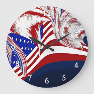 Grande Horloge Ronde American Flag in Flight Red White Blue Abstract