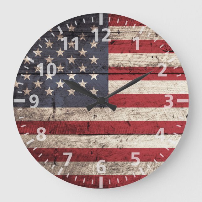 Grande Horloge Ronde American Flag on old Wood Grain (Recto)