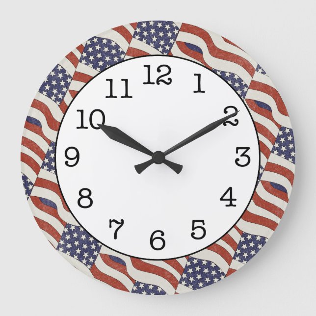 Grande Horloge Ronde American Flag Pattern Round Wall Clock (Recto)