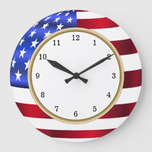 Grande Horloge Ronde American Flag Trim Red White and Blue