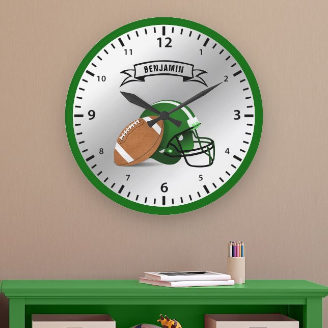 Grande Horloge Ronde American Football Nom Personnalisé Boys Room (Créateur téléchargé)