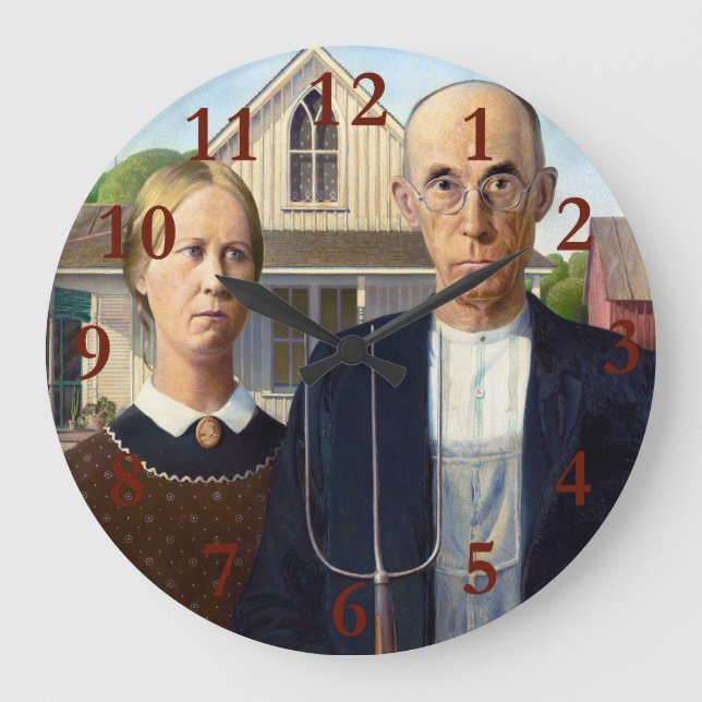 Grande Horloge Ronde American gothique classique peinture Grant Wood (Recto)