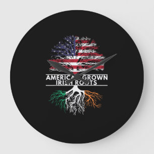 Grande Horloge Ronde American Grown Irish Roots Flag Irlande ST. PATRIQ