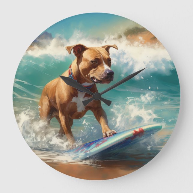 Grande Horloge Ronde American Staffordshire Beach Surf Peinture (Recto)