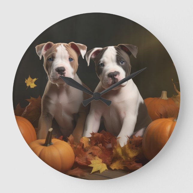 Grande Horloge Ronde American Staffordshire Puppy Automne Délice (Recto)