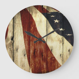 Grande Horloge Ronde Americana Barn Wood American Flag