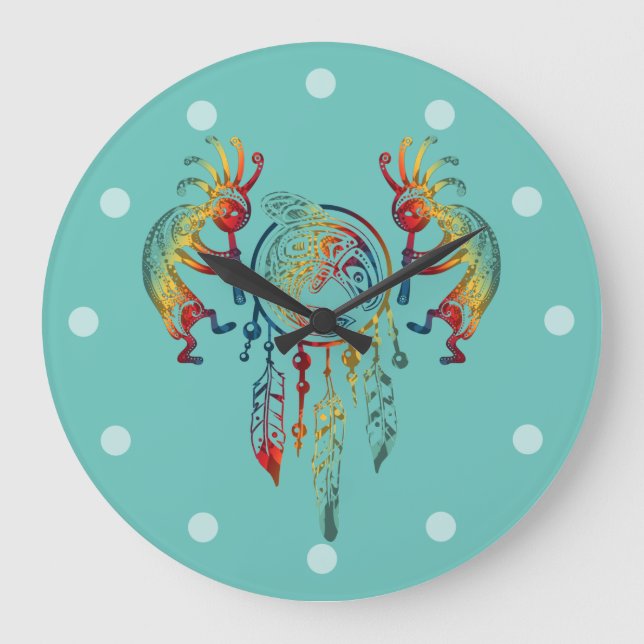 Grande Horloge Ronde Amérindien Kokopelli Whale Dreamcatcher 1 (Recto)
