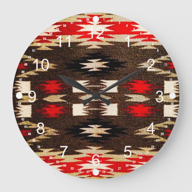 Grande Horloge Ronde Amérindien Tribal Design Imprimer (Recto)