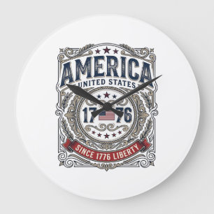 Grande Horloge Ronde Amérique vintage 1776 Liberté patriotique