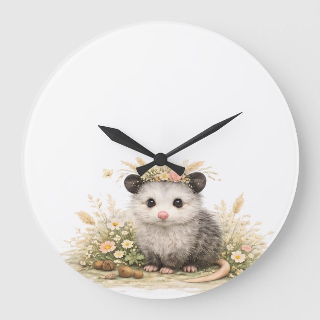 Grande Horloge Ronde Ami de la forêt opossum des bois (Recto)