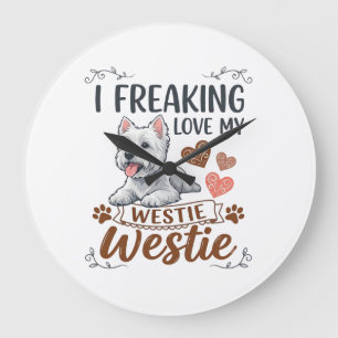 Grande Horloge Ronde Amour fou de coeurs et de pattes de chien Westie_1