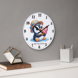 Grande Horloge Ronde Amoureux de glace pingouins mignons