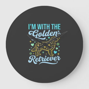 Grande Horloge Ronde Amoureux de Golden Retriever Motif Crâne Halloween