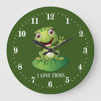 Grande Horloge Ronde amoureux de grenouilles mignonnes ajoutez texte