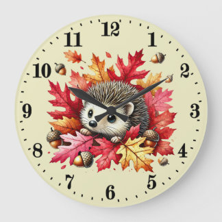 Grande Horloge Ronde Amoureux de hérissons mignons de saison d'automne