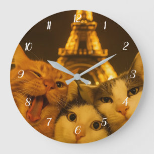 Grande Horloge Ronde Amoureux de la team de chat de nuit à Paris       
