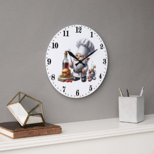 Grande Horloge Ronde Amoureux de nains de jardin cuisinier mignons