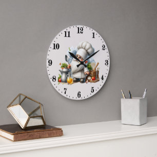 Grande Horloge Ronde Amoureux de nains de jardin cuisiniers mignons