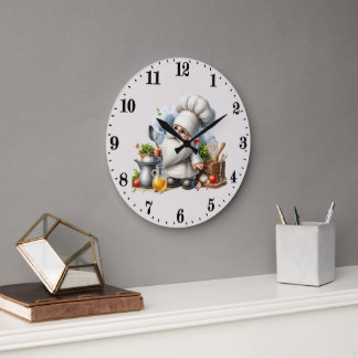 Grande Horloge Ronde Amoureux de nains de jardin cuisiniers mignons