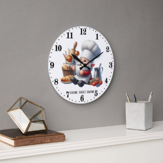 Grande Horloge Ronde Amoureux de nains de jardin cuisiniers mignons 