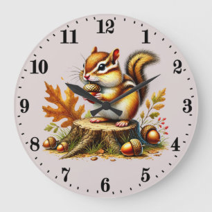 Grande Horloge Ronde Amoureux de tamias mignons de saison automnale