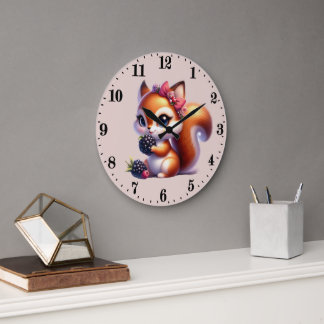 Grande Horloge Ronde Amoureux d'écureuil mignon mûre 