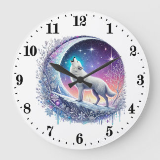 Grande Horloge Ronde amoureux des animaux de loups cool hiver