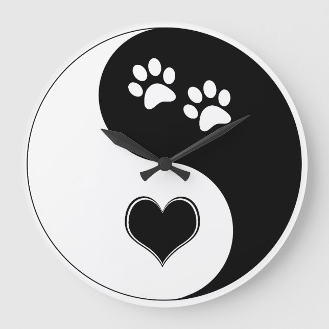 Grande Horloge Ronde Amoureux des chiens Yin Yang Hear et Empreintes de (Recto)