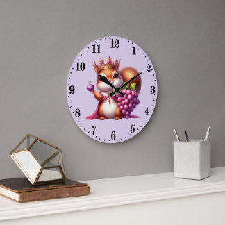 Grande Horloge Ronde Amoureux des écureuils mignons raisin