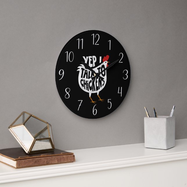 Grande Horloge Ronde amoureux du poulet amusant art du mot (Bureau)