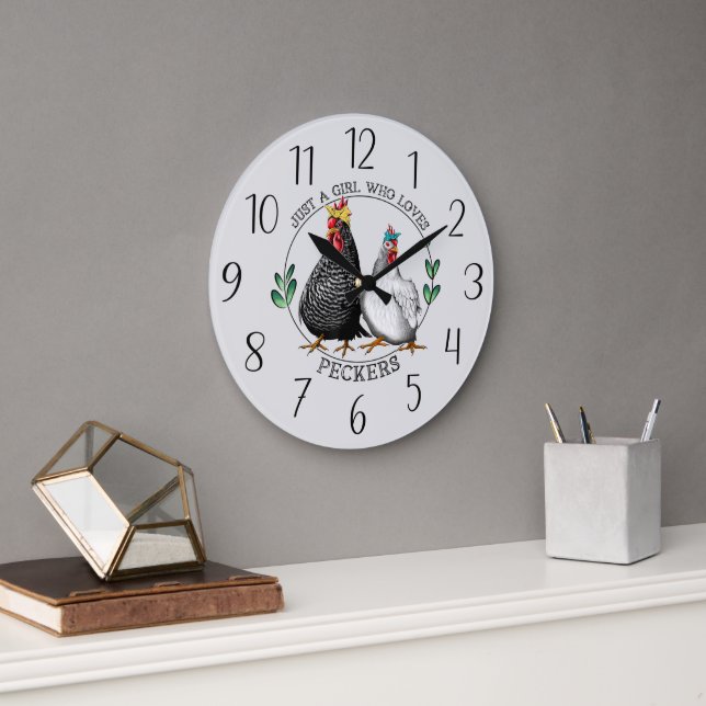 Grande Horloge Ronde amoureux du poulet amusant art du mot (Bureau)