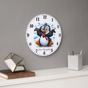 Grande Horloge Ronde Amoureux mignons de manchots Animal arctique