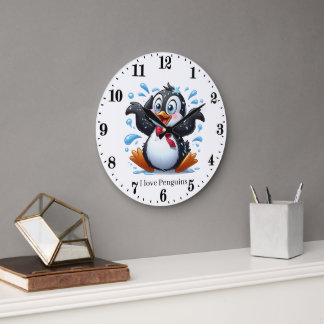 Grande Horloge Ronde Amoureux mignons de manchots Animal arctique
