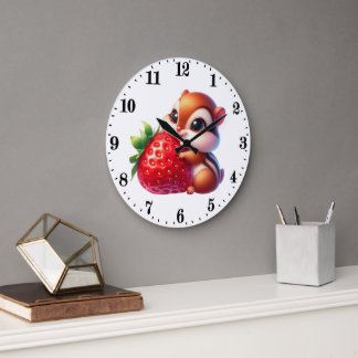 Grande Horloge Ronde Amoureux mignons de tamia à la fraise 