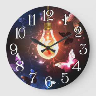 Grande Horloge Ronde Ampoule lumineuse avec papillons nocturnes