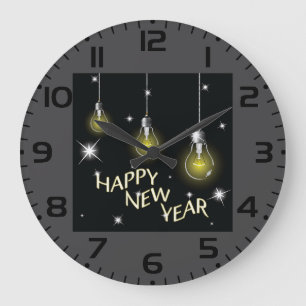 Grande Horloge Ronde Ampoules Lumineuses Modernes Bonne Année