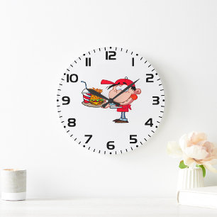 Grande Horloge Ronde Amusant Kid Fast Food Burger, Fries et Boire