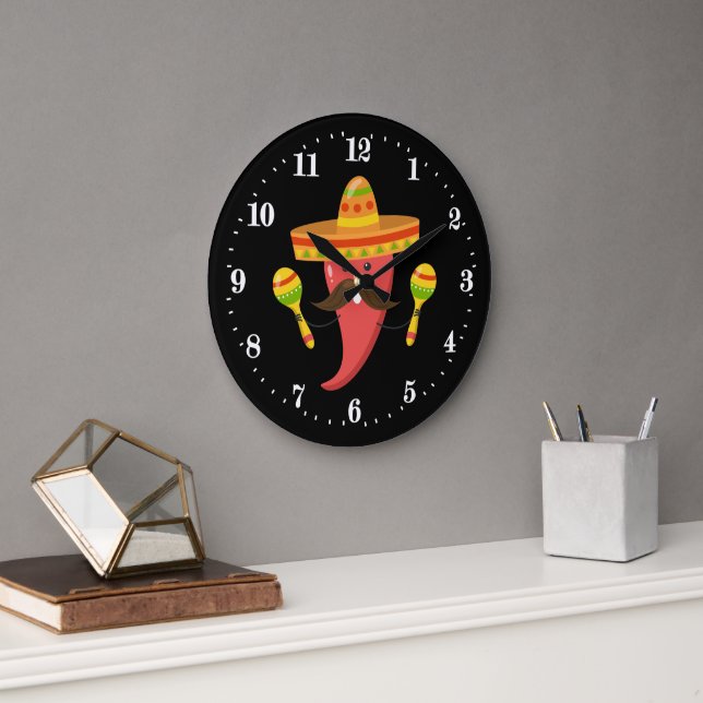 Grande Horloge Ronde Amusante décoration mexicaine au piment (Bureau)