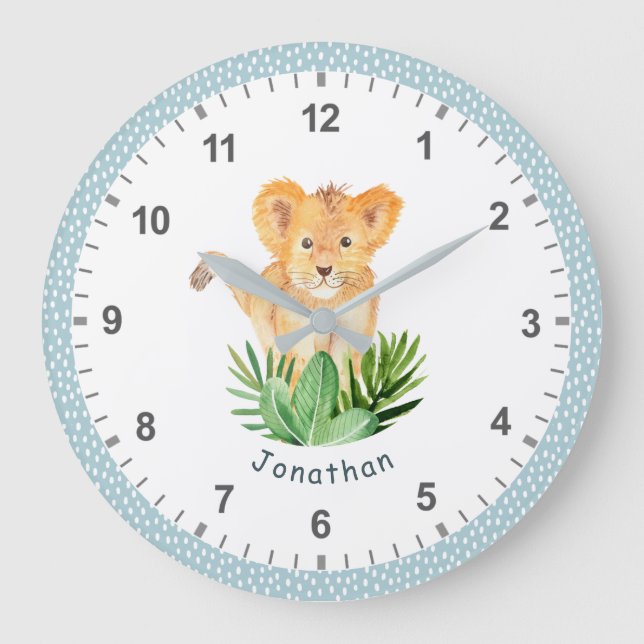 Grande Horloge Ronde Amusants Animaux sauvages Lion Jungle Safari Enfan (Recto)