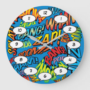Grande Horloge Ronde Amusants Sons de Bande Dessinée Rétro Pop Art