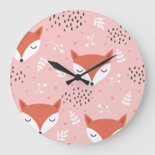 Grande Horloge Ronde Amusement Fox : Motif de forêt mignon
