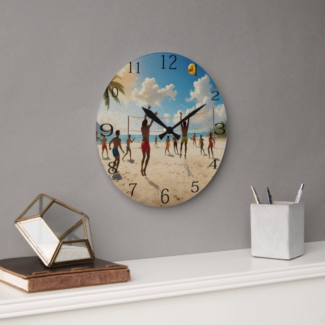 Grande Horloge Ronde Amusez-Vous Dans La Peinture À L'Huile De Volley-B (Bureau)