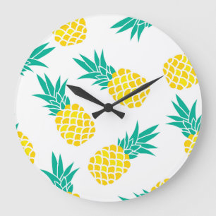 Grande Horloge Ronde Ananas Exotiques : Jaune Délice.