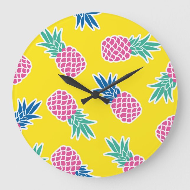 Grande Horloge Ronde Ananas Frenzy : Caricature Vintage. (Recto)