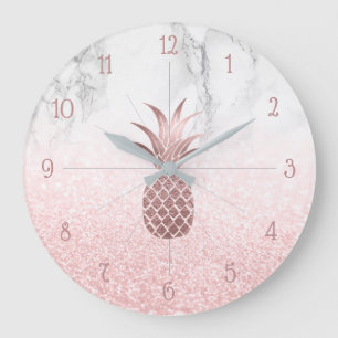 Grande Horloge Ronde Ananas Rose Gold+Snow Bokeh+Marbre