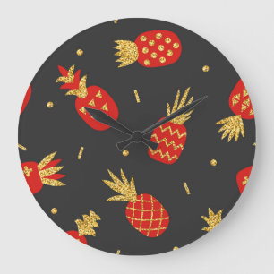 Grande Horloge Ronde Ananas rouge, parties scintillant, arrière - plan 