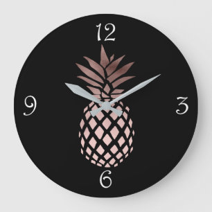 Grande Horloge Ronde ananas tropical d'or rose clair élégant de faux