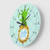 Grande Horloge Ronde Ananas Tropical Moderne Bonjour soleil (Angle)