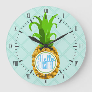 Grande Horloge Ronde Ananas Tropical Moderne Bonjour soleil