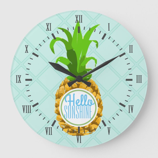 Grande Horloge Ronde Ananas Tropical Moderne Bonjour soleil (Front)